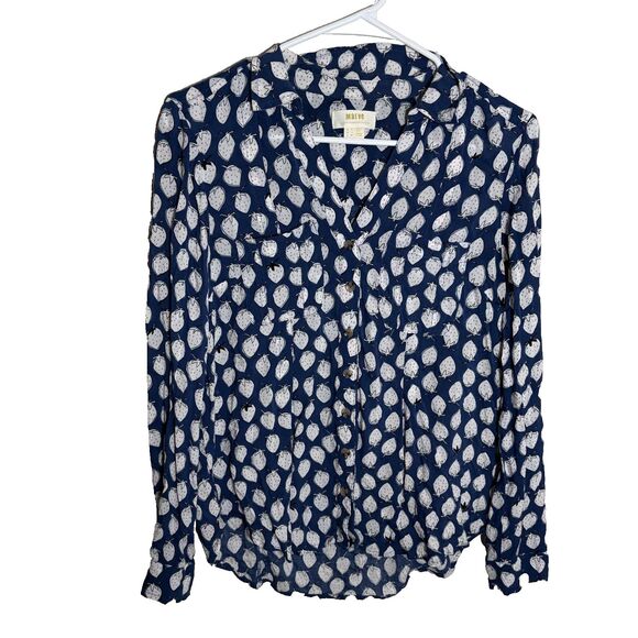 Maeve Tops - Maeve by Anthropologie Shirt Women's 8 Blue Button Down Strawberry Printed Top